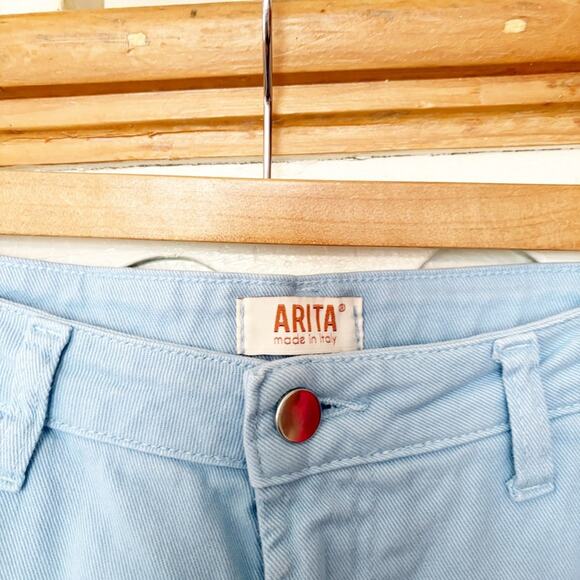 Arita Sky Blue Wide Leg Jeans Cotton Stretch High Waist Trousers Size L Large - Picture 2 of 5